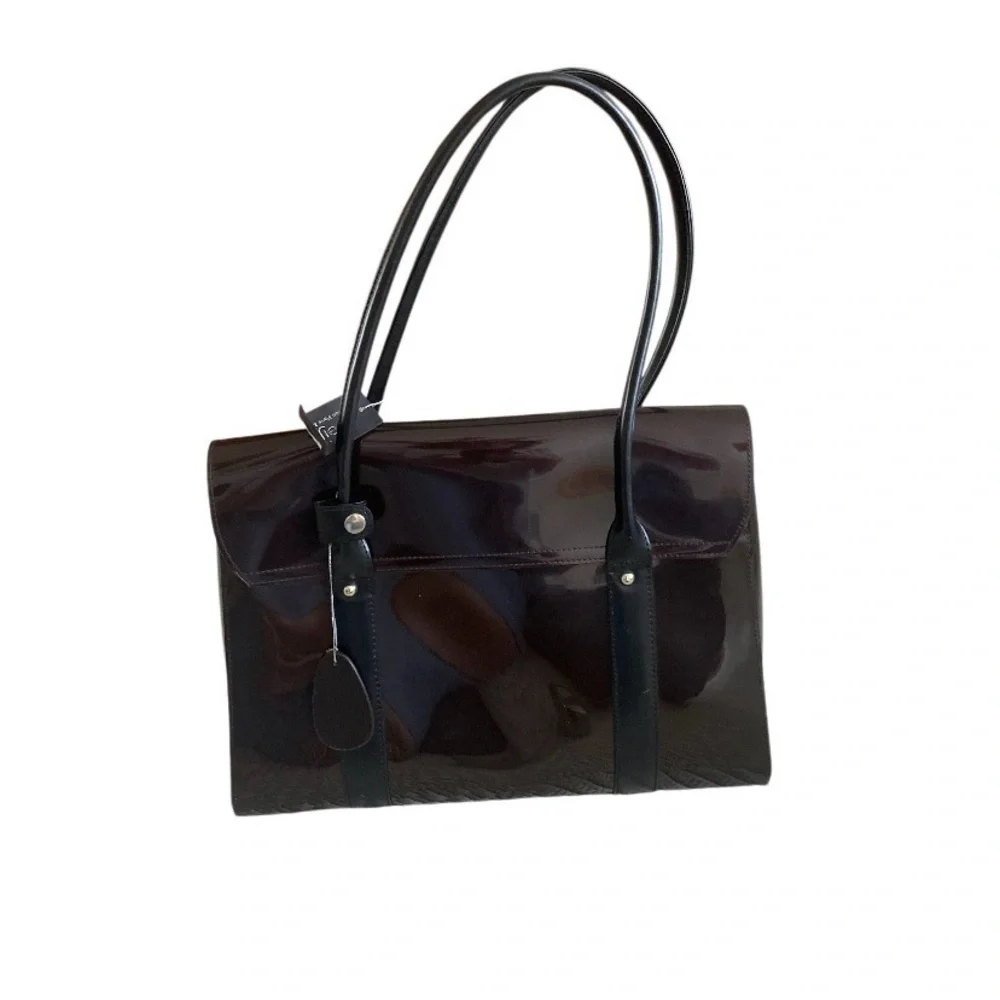 NWT Beijo Patent Tote in Dark Brown burgundy 10”x14”x5”